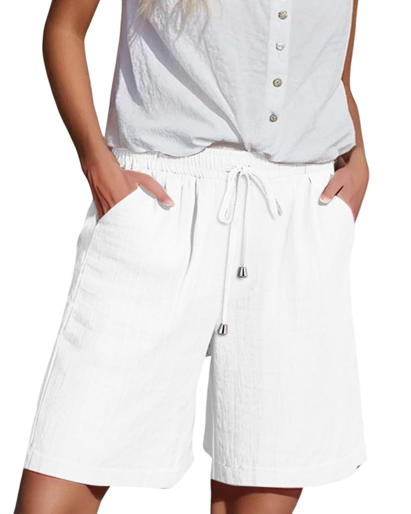 Olivia Women’s Paper Bag Shorts – High Waist Drawstring Summer Shorts with Pockets