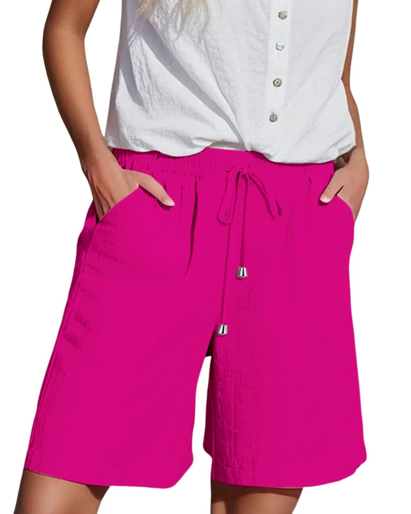 Olivia Women’s Paper Bag Shorts – High Waist Drawstring Summer Shorts with Pockets