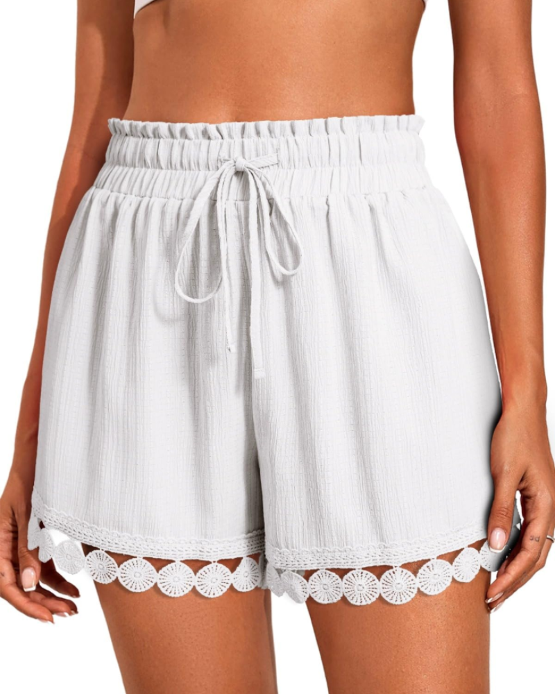 Lily Women’s Ruffle Shorts – High Waist Drawstring Beach Cover-Up Shorts