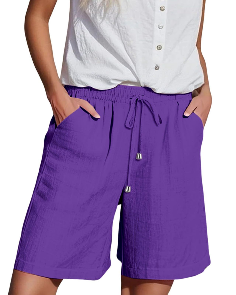 Olivia Women’s Paper Bag Shorts – High Waist Drawstring Summer Shorts with Pockets