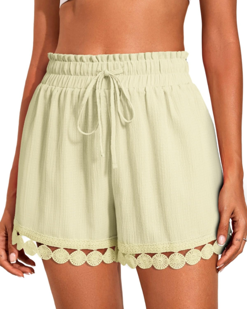Lily Women’s Ruffle Shorts – High Waist Drawstring Beach Cover-Up Shorts