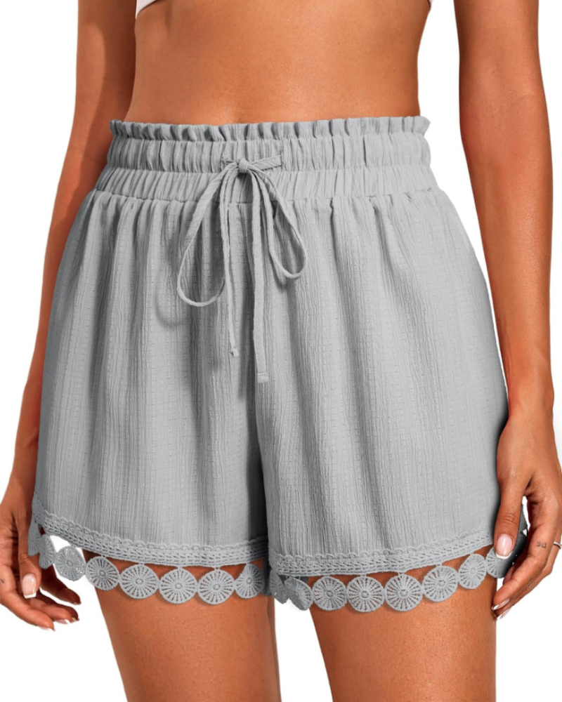 Lily Women’s Ruffle Shorts – High Waist Drawstring Beach Cover-Up Shorts