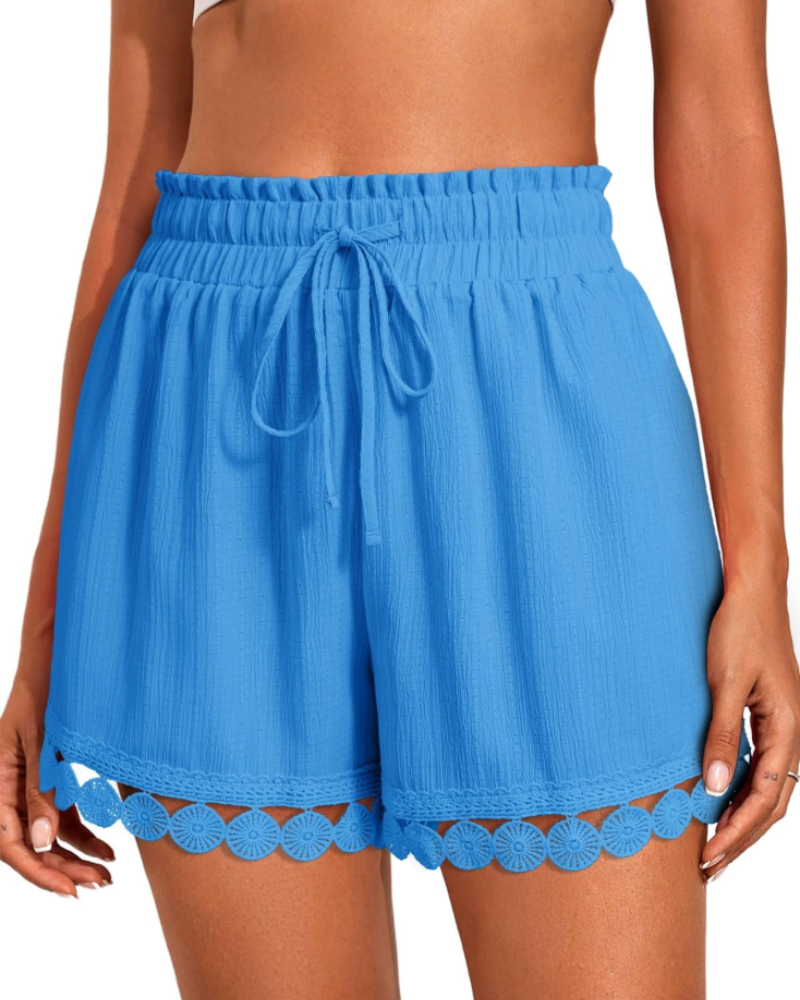 Lily Women’s Ruffle Shorts – High Waist Drawstring Beach Cover-Up Shorts