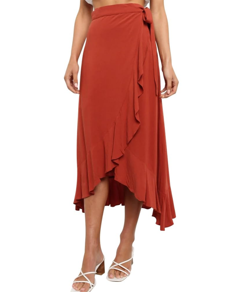 Olivia Women’s Wrap Skirt – High Waist Asymmetrical Ruffle Midi Skirt