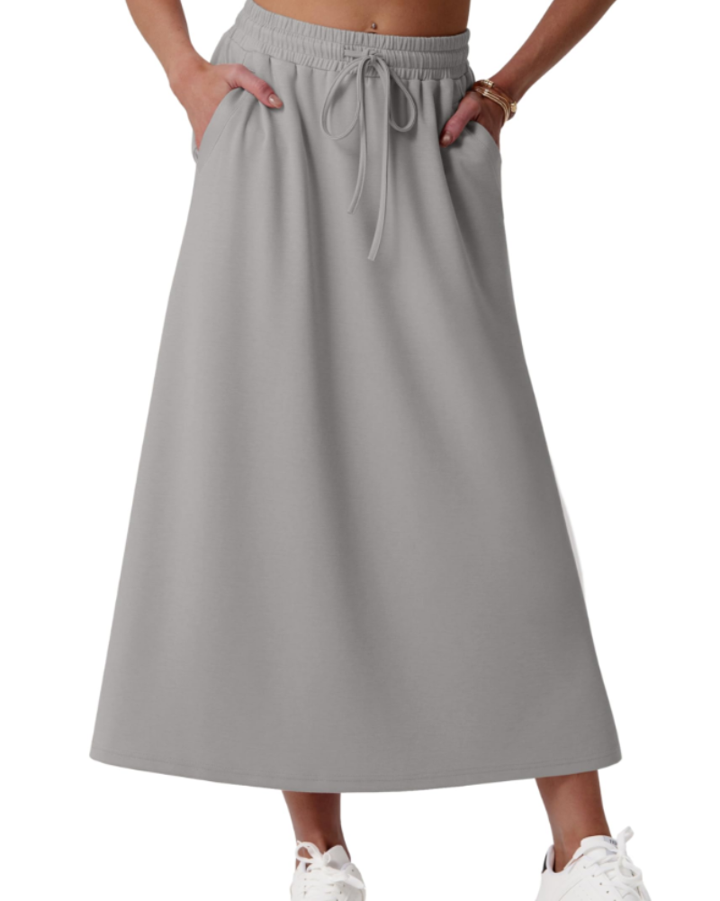 Elena Women’s Maxi Skirt – A-Line Drawstring Skirt with Pockets