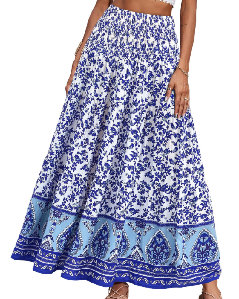 Bianca Women’s Plus Size Maxi Skirt – Boho Floral High Waist Ruffle Skirt