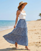 Ruby Women’s Maxi Skirt – Floral Boho High Waist Tiered A-Line Skirt