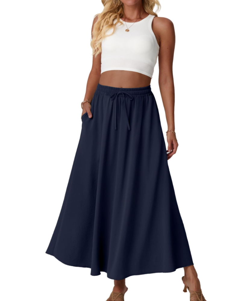 Eleanor Women’s Maxi Skirt – Floral High Waist A-Line Skirt with Pockets