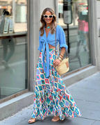 Serena Women’s Maxi Skirt – Boho Floral A-Line Skirt with Smocked Waist