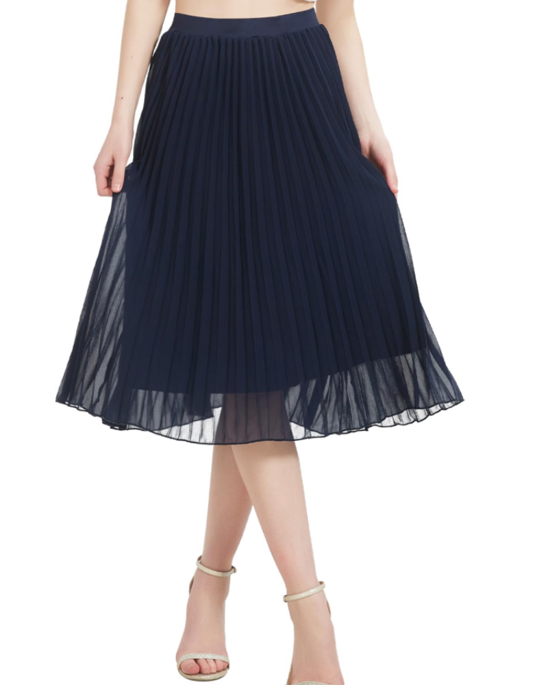 Emma Women’s Pleated Maxi Skirt – Chiffon A-Line Skirt with Elastic High Waist