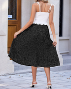 Stella Women’s Pleated Midi Skirt – Polka Dot Chiffon Skirt with Pockets