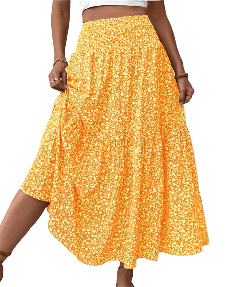 Lily Women’s Maxi Skirt – Floral High Waist A-Line Skirt with Pockets