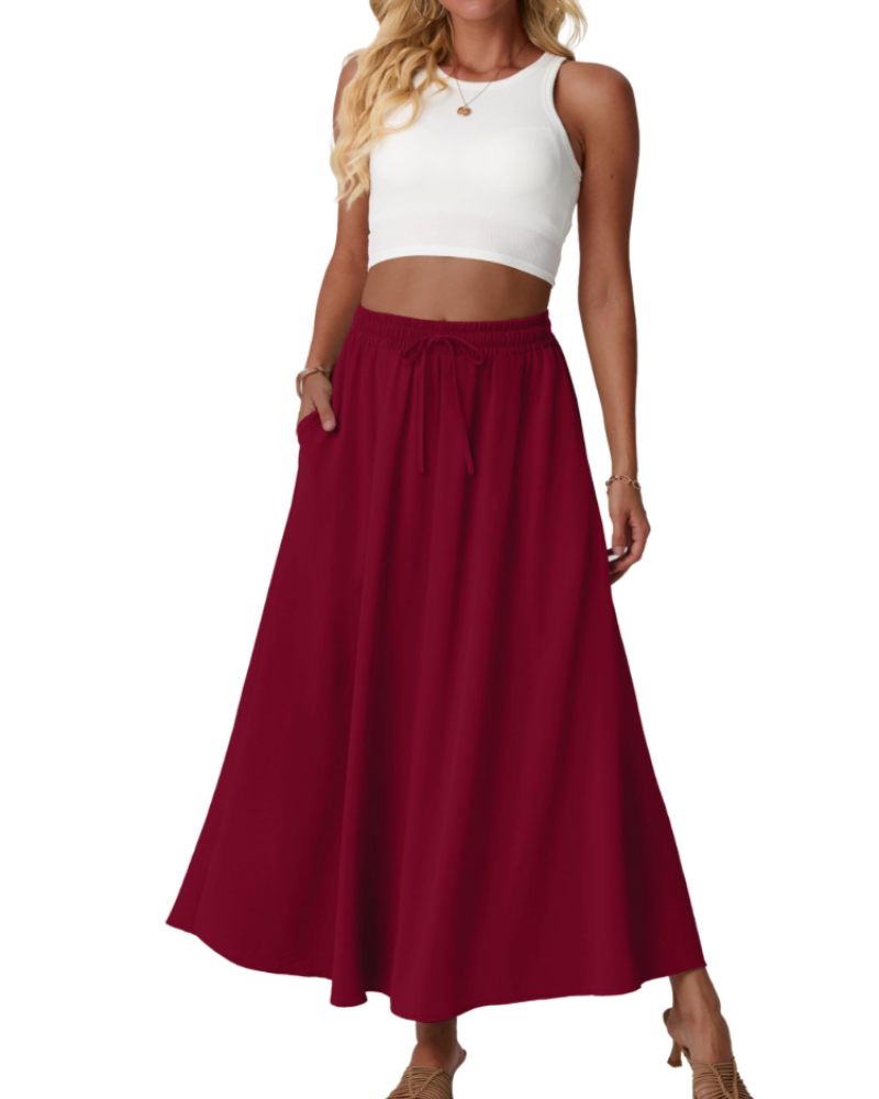 Eleanor Women’s Maxi Skirt – Floral High Waist A-Line Skirt with Pockets