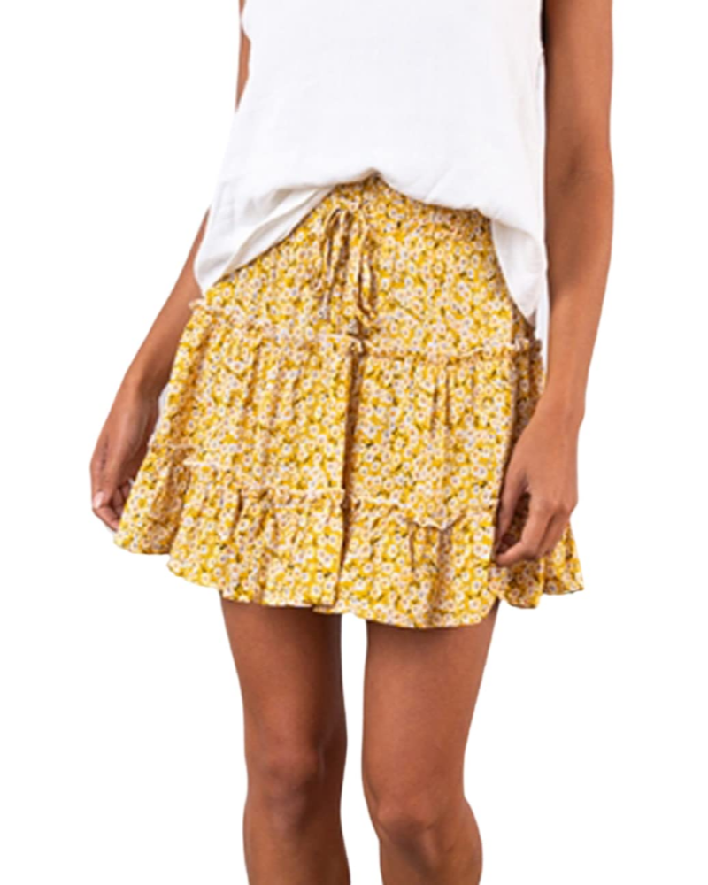 Bella Women’s Mini Skirt – Boho Floral High Waist Skirt with Drawstring