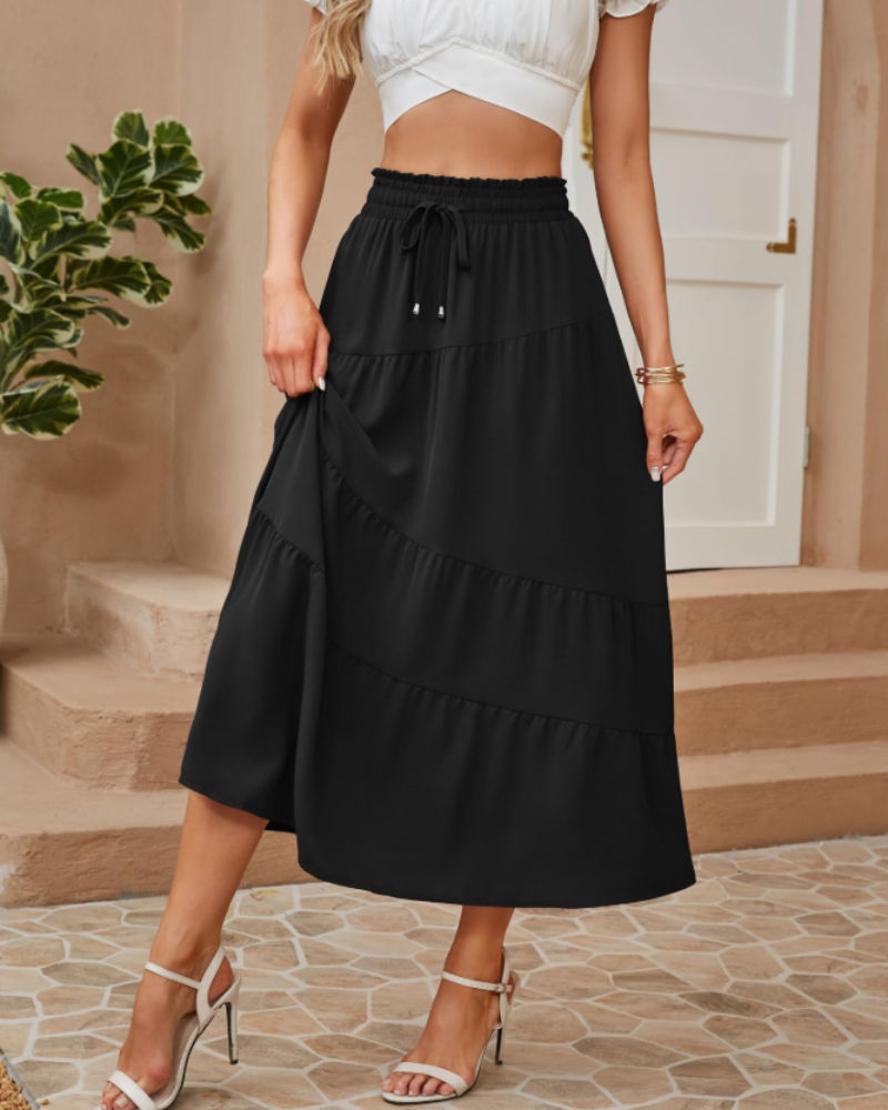 Scarlett Women’s Maxi Skirt – Boho Tiered A-Line Skirt with Pockets