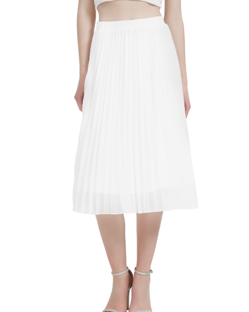 Emma Women’s Pleated Maxi Skirt – Chiffon A-Line Skirt with Elastic High Waist