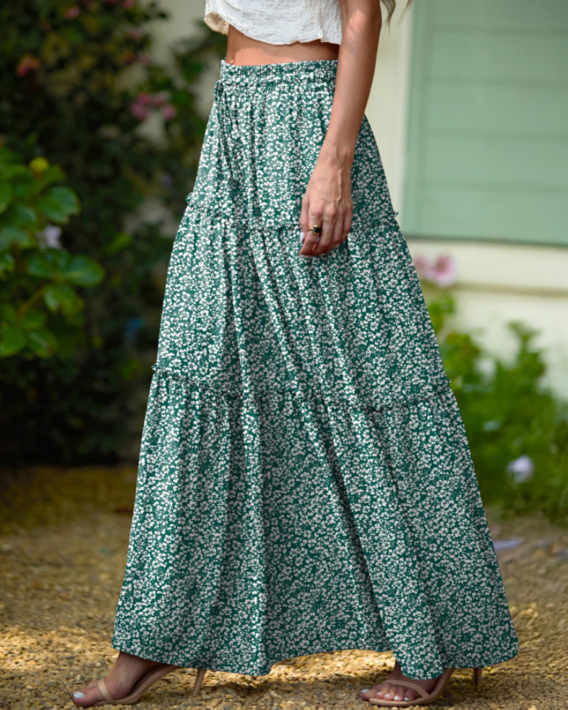 Penelope Women’s Maxi Skirt – Boho Floral High Waist Skirt with Pockets
