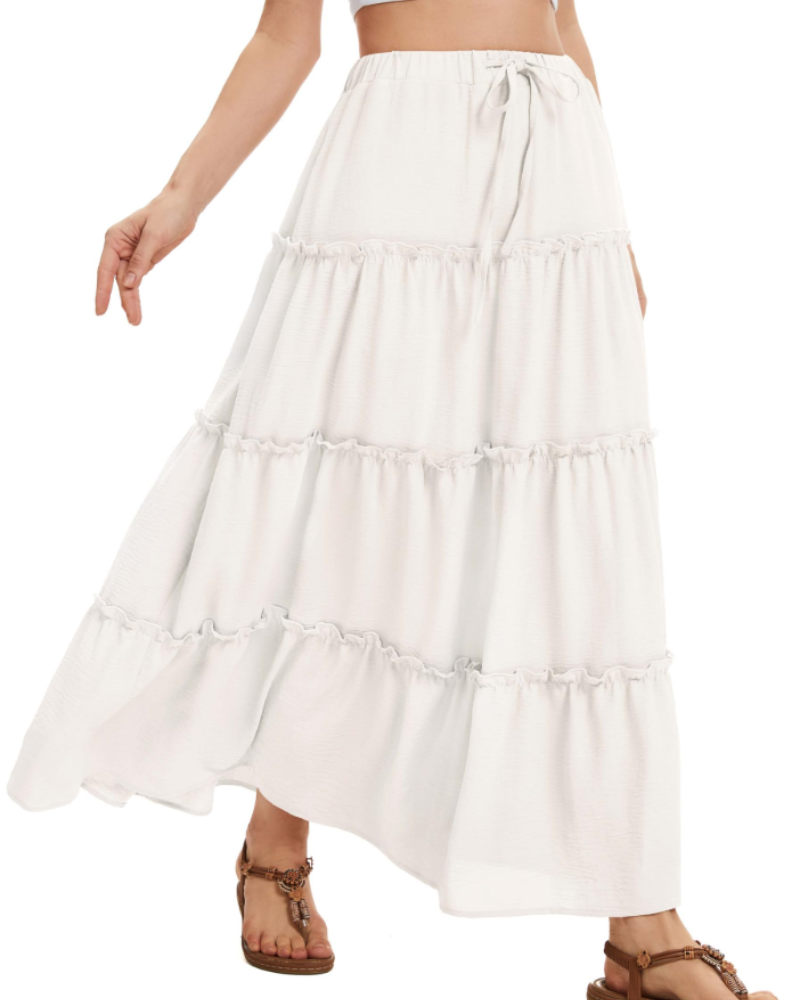 Harper Women’s Midi Skirt – Linen-Look A-Line Skirt with Drawstring Waist