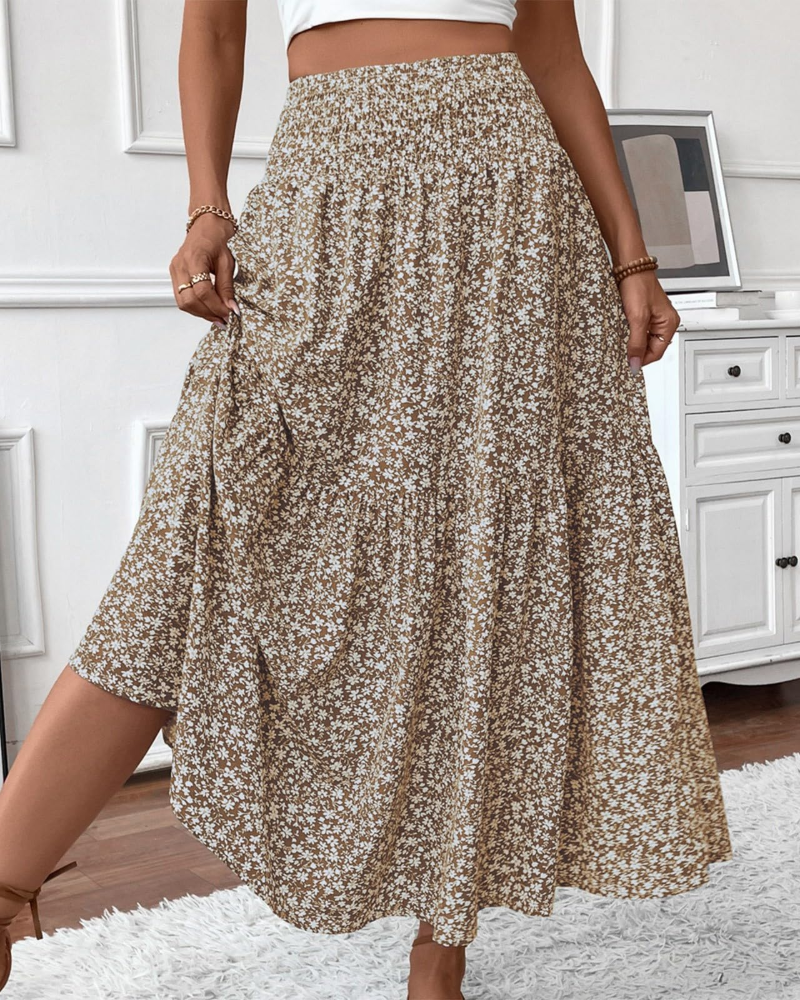 Lily Women’s Maxi Skirt – Floral High Waist A-Line Skirt with Pockets