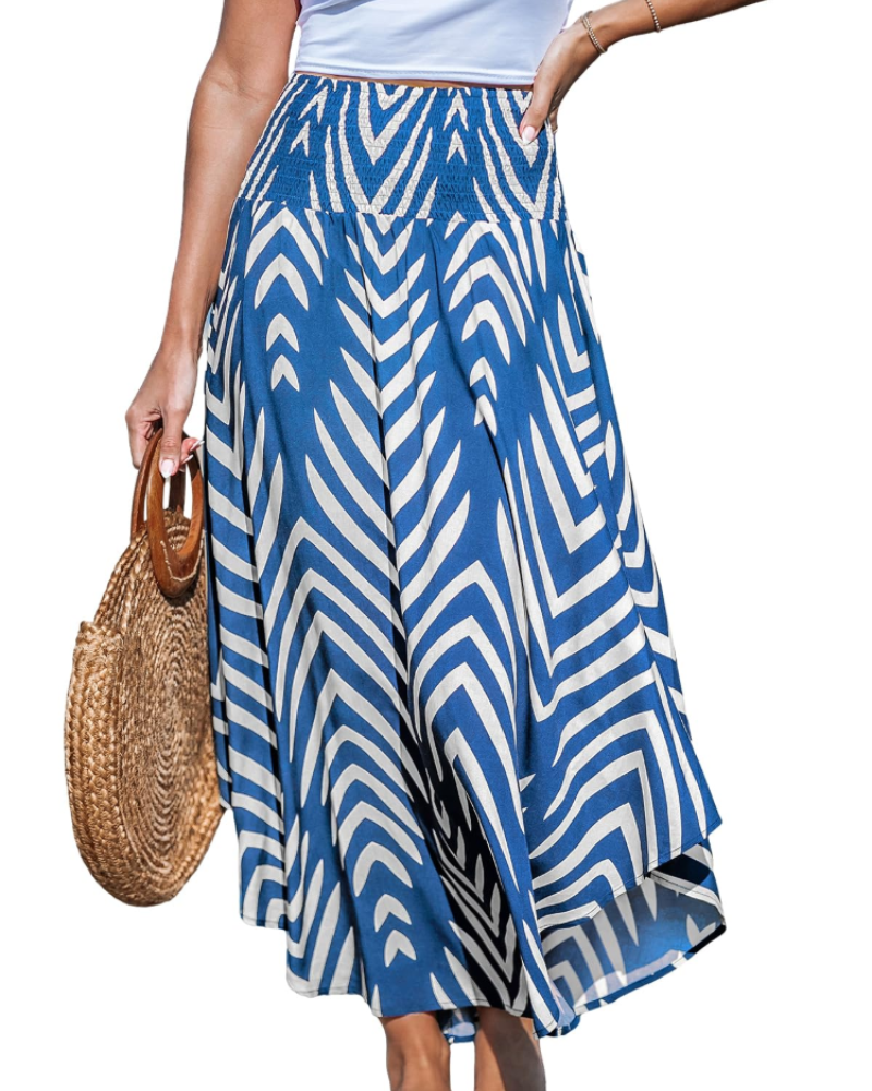 Kennedy Women’s Maxi Skirt – Viscose Abstract Print Skirt with Smocked Waist