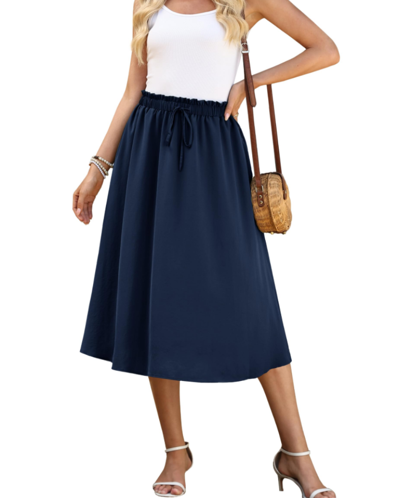 Claire Women’s Maxi Skirt – Drawstring A-Line Summer Skirt with Elastic Waist