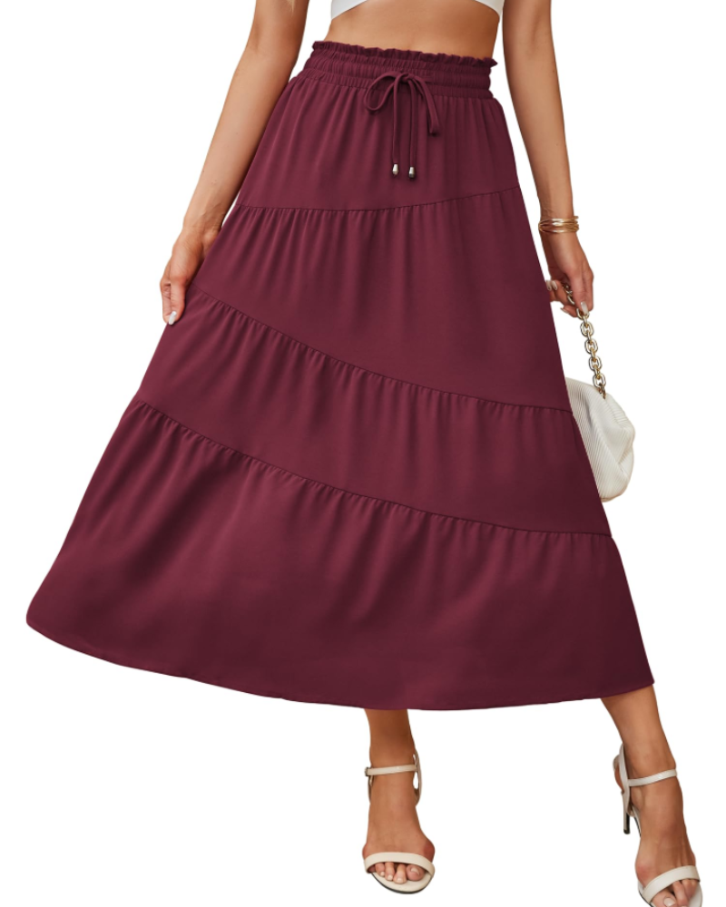 Scarlett Women’s Maxi Skirt – Boho Tiered A-Line Skirt with Pockets