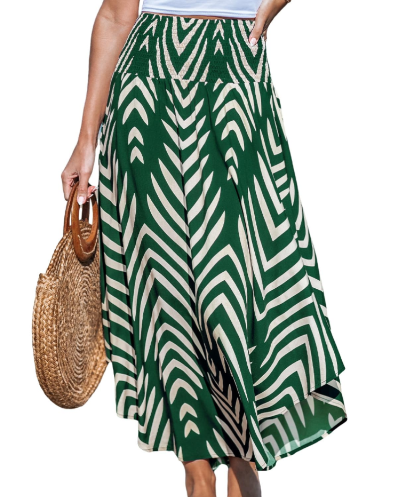 Kennedy Women’s Maxi Skirt – Viscose Abstract Print Skirt with Smocked Waist