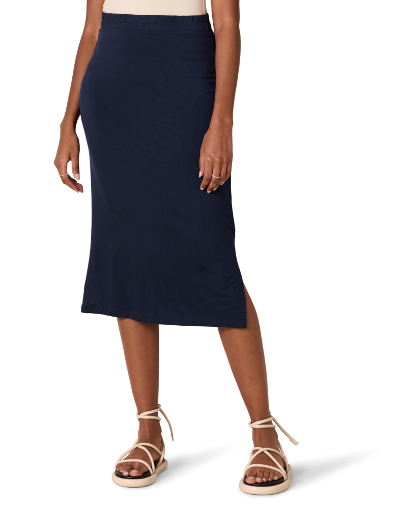 Clara Women’s Midi Skirt – Stretch Jersey Pull-On Skirt with Side Slits