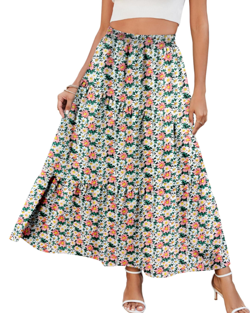 Natalie Women’s Maxi Skirt – Rayon A-Line Ruffle Skirt with Pockets