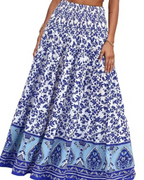 Ruby Women’s Maxi Skirt – Floral Boho High Waist Tiered A-Line Skirt