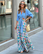 Serena Women’s Maxi Skirt – Boho Floral A-Line Skirt with Smocked Waist