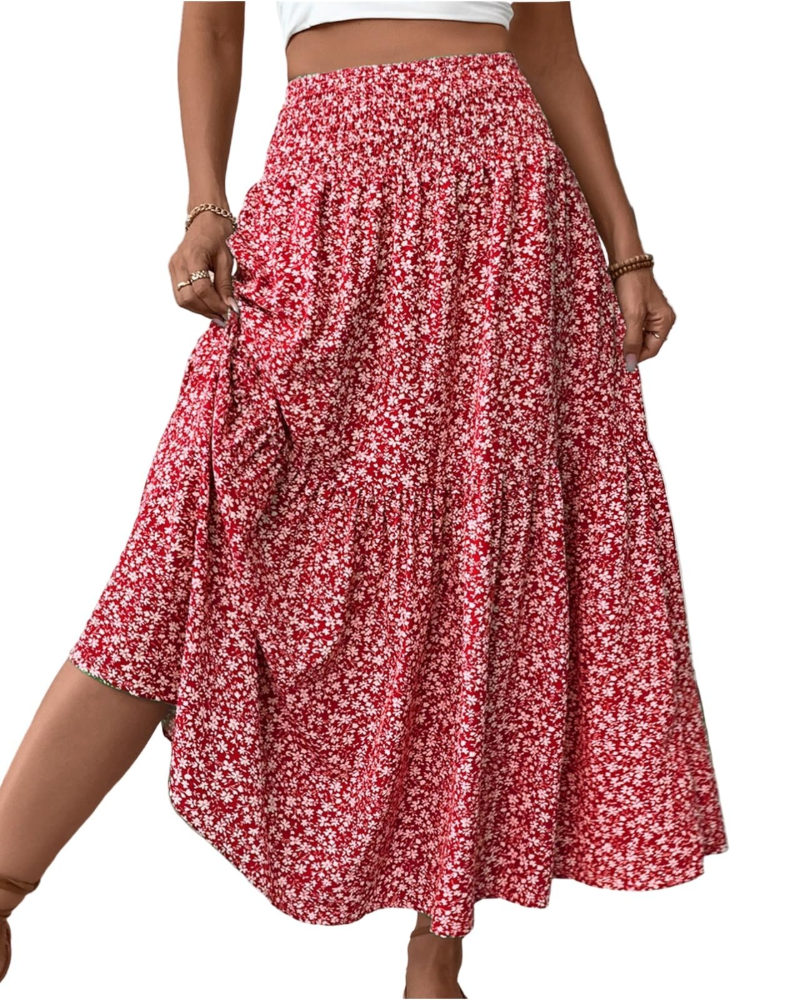 Lily Women’s Maxi Skirt – Floral High Waist A-Line Skirt with Pockets