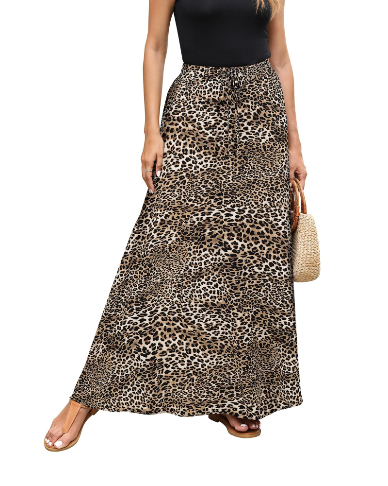Camila Women’s Maxi Skirt – Boho Floral A-Line Skirt with Drawstring Waist