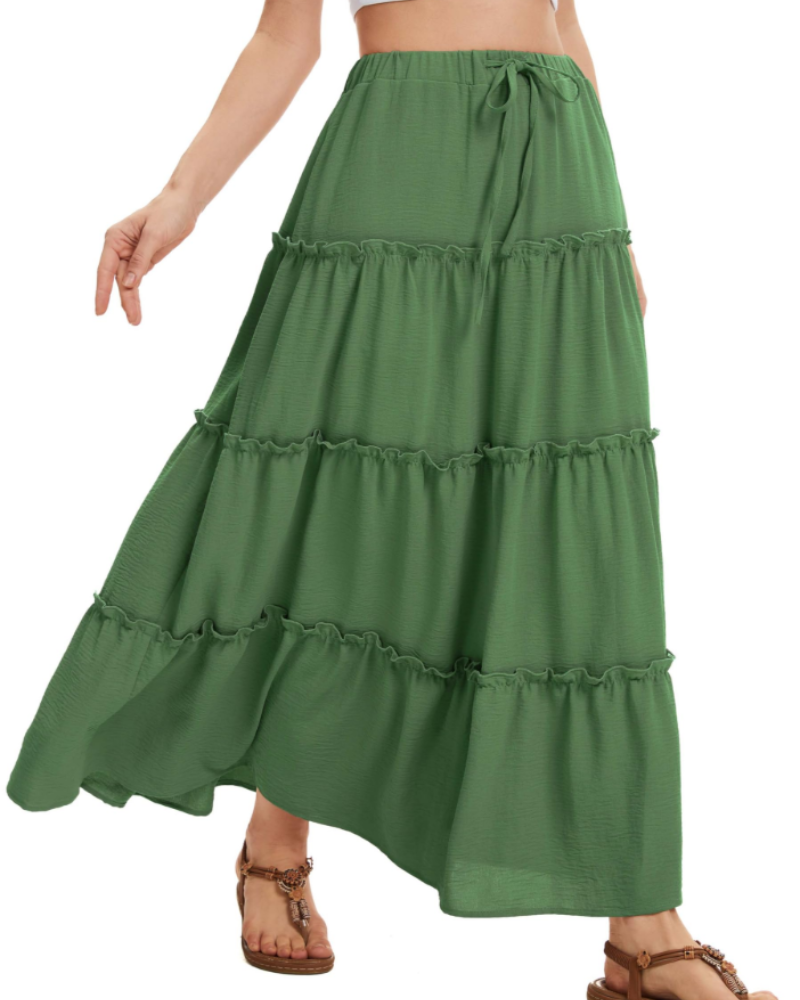 Harper Women’s Midi Skirt – Linen-Look A-Line Skirt with Drawstring Waist