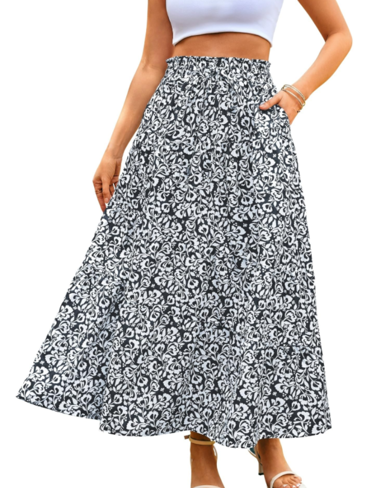 Scarlett Women’s Maxi Skirt – Boho Tiered A-Line Skirt with Pockets