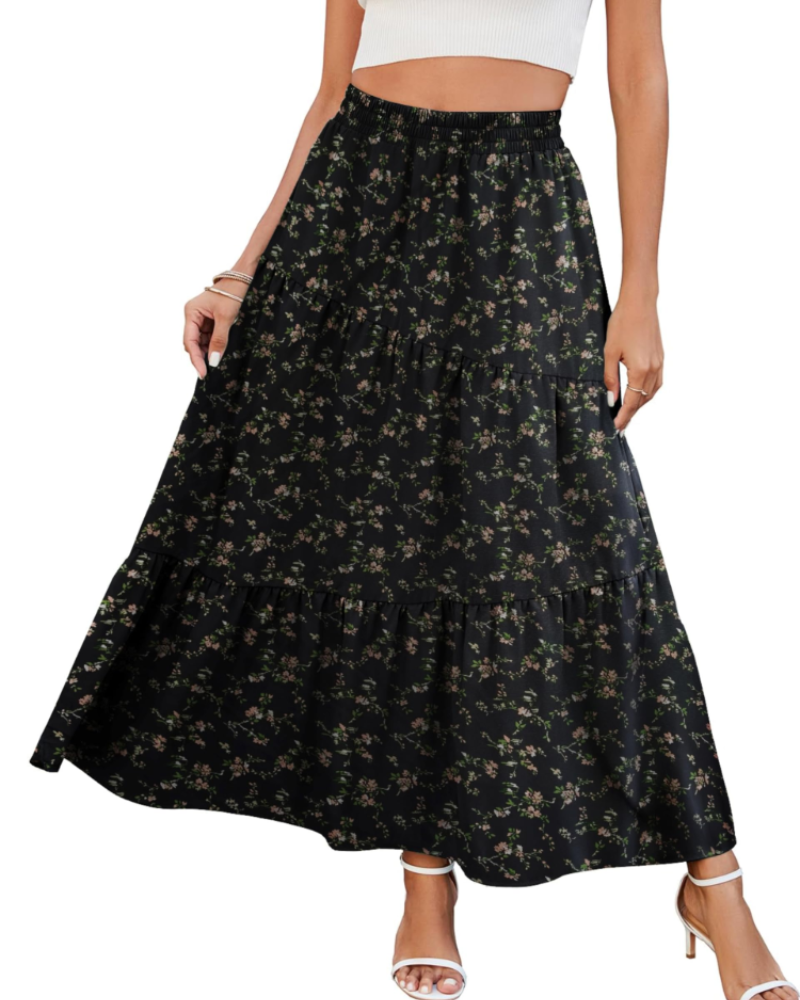 Natalie Women’s Maxi Skirt – Rayon A-Line Ruffle Skirt with Pockets