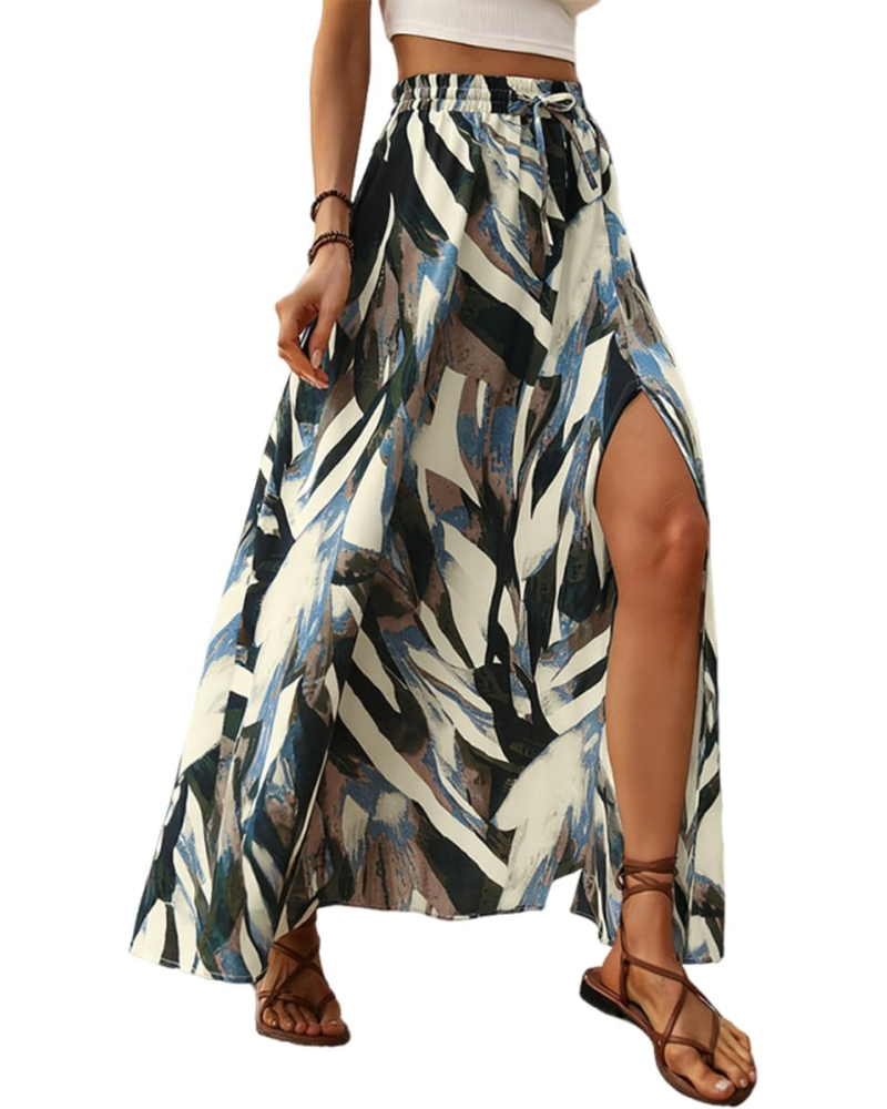Sienna Women’s Maxi Skirt – High Waist Boho A-Line Skirt with Side Slit