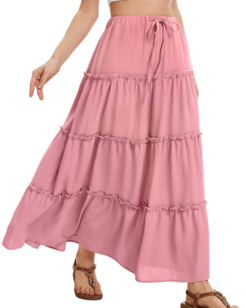 Harper Women’s Midi Skirt – Linen-Look A-Line Skirt with Drawstring Waist