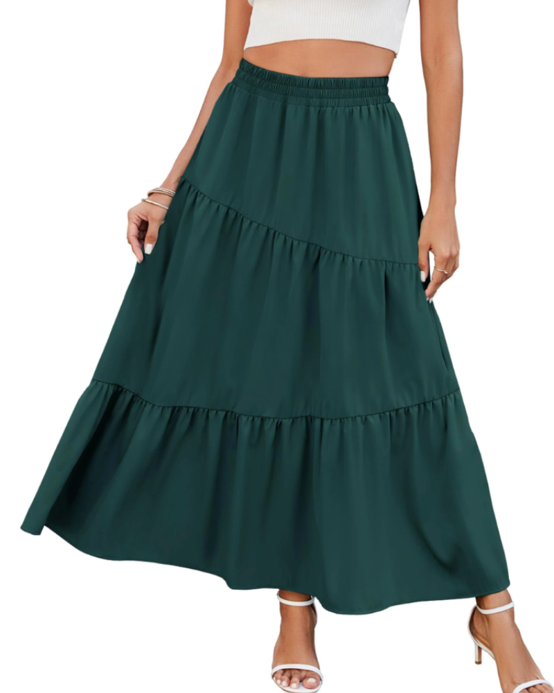 Natalie Women’s Maxi Skirt – Rayon A-Line Ruffle Skirt with Pockets