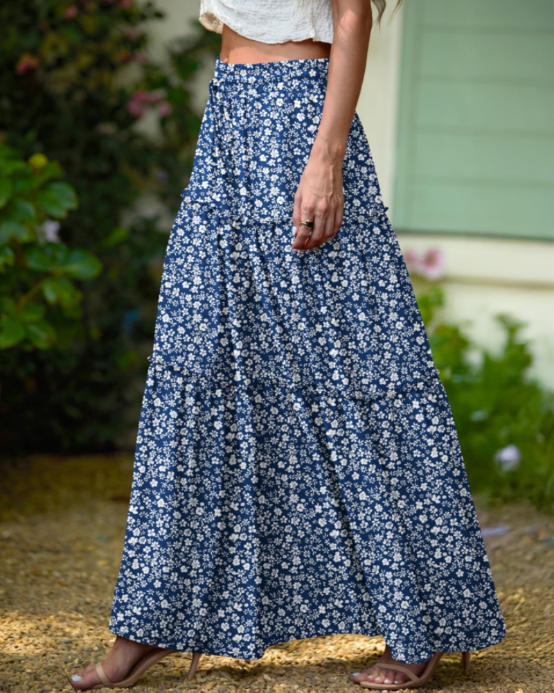 Penelope Women’s Maxi Skirt – Boho Floral High Waist Skirt with Pockets