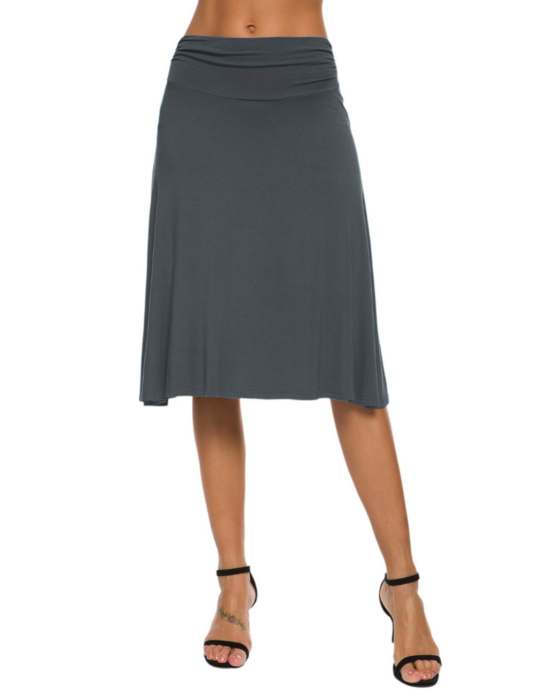 Audrey Women’s Midi Skirt – Stretch A-Line Knee-Length Skirt with Elastic Waist