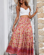 Bianca Women’s Plus Size Maxi Skirt – Boho Floral High Waist Ruffle Skirt