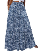 Ruby Women’s Maxi Skirt – Floral Boho High Waist Tiered A-Line Skirt