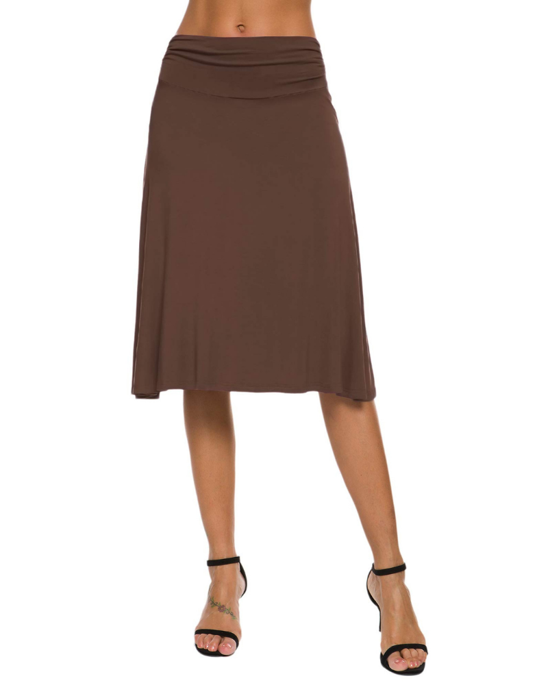 Audrey Women’s Midi Skirt – Stretch A-Line Knee-Length Skirt with Elastic Waist
