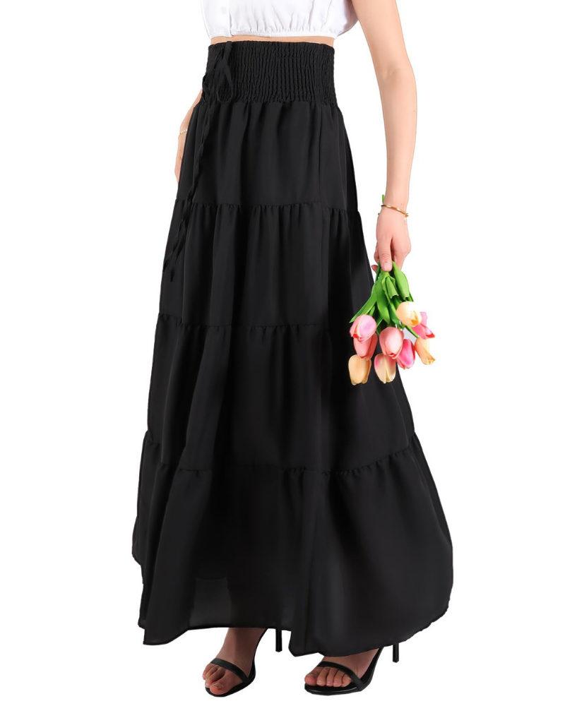 Zoe Women’s 2-in-1 Maxi Skirt – High Waist Chiffon A-Line Skirt Dress
