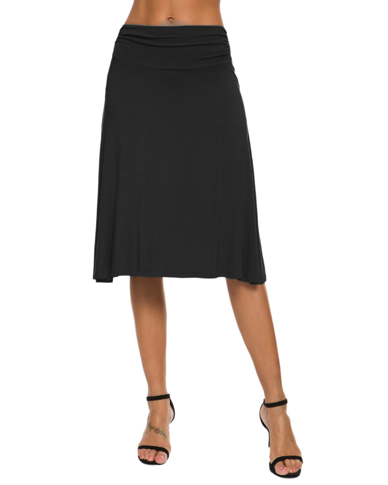 Audrey Women’s Midi Skirt – Stretch A-Line Knee-Length Skirt with Elastic Waist