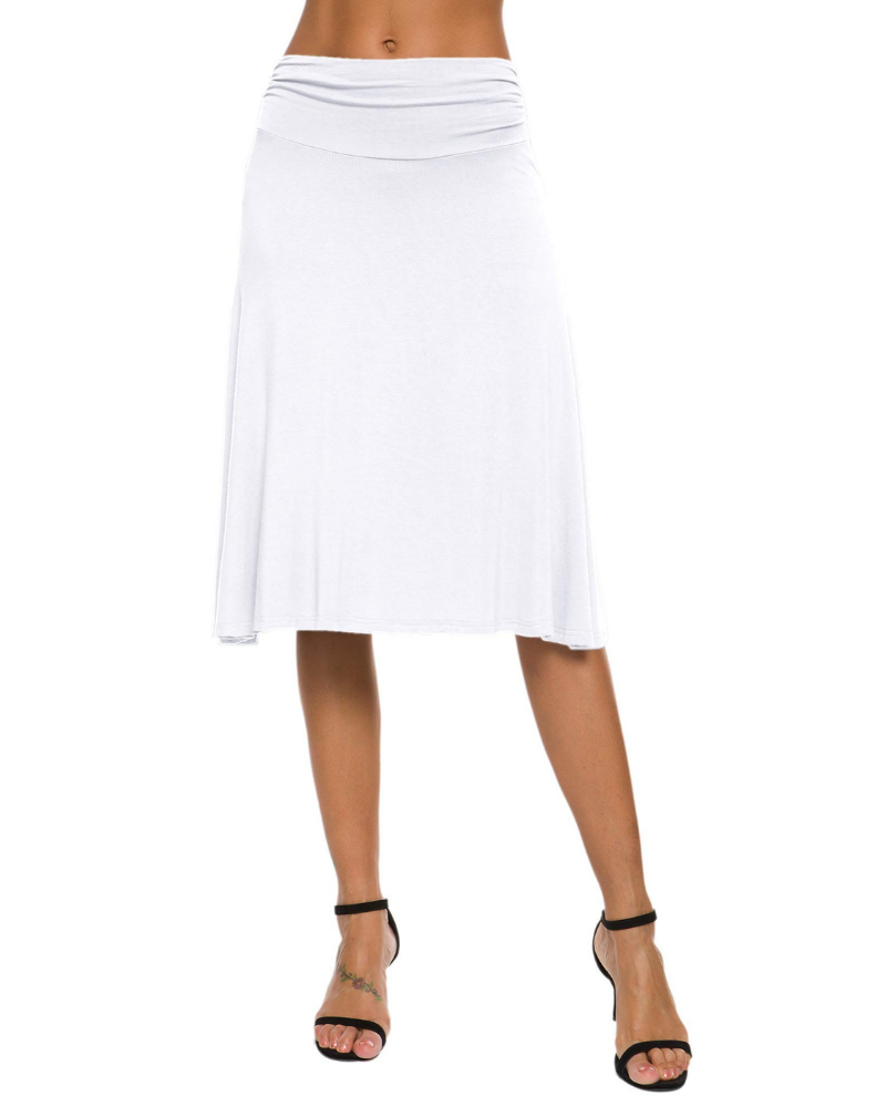 Audrey Women’s Midi Skirt – Stretch A-Line Knee-Length Skirt with Elastic Waist