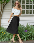 Elena Women’s A-Line Midi Skirt – Linen-Feel Drawstring Summer Skirt