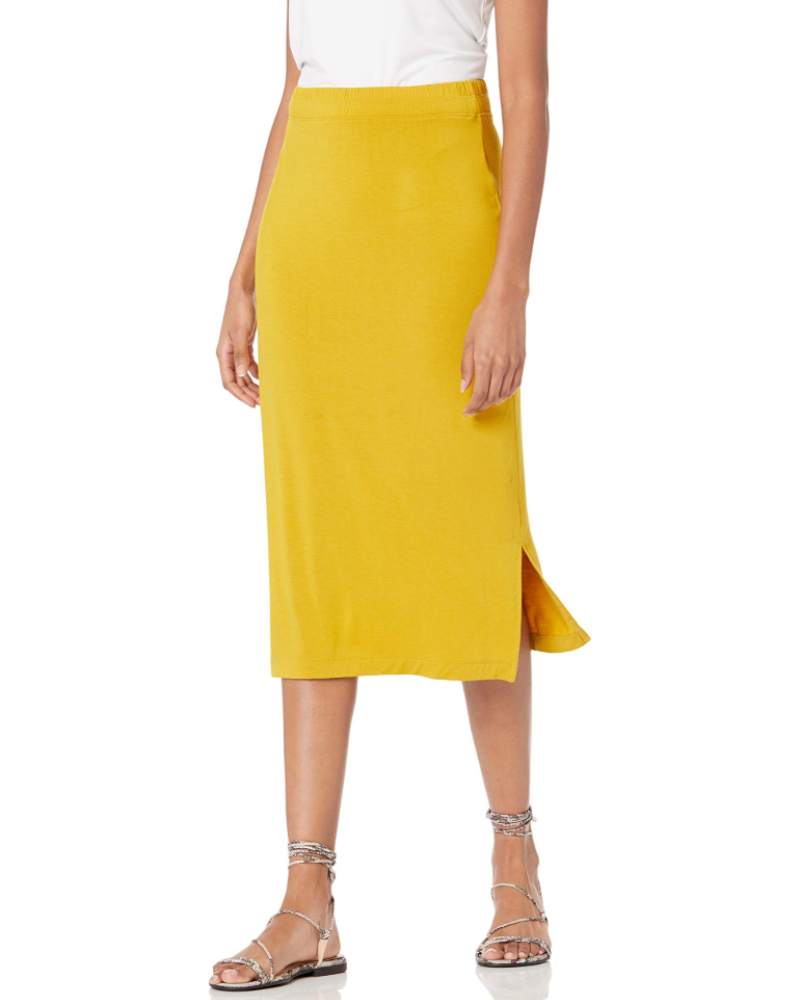 Clara Women’s Midi Skirt – Stretch Jersey Pull-On Skirt with Side Slits