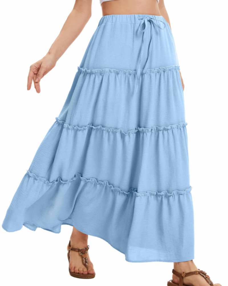 Harper Women’s Midi Skirt – Linen-Look A-Line Skirt with Drawstring Waist